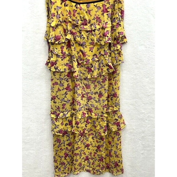 For Love & Lemon Womens Maison Floral Dress Ruffle Hi-Low Hem Yellow Size M - Picture 8 of 11